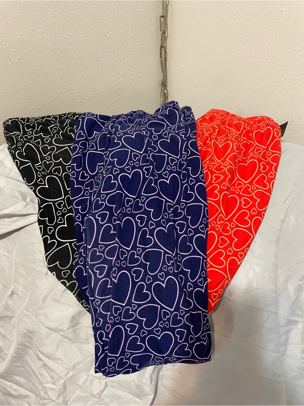 Ladies Heart-Print Leggings- Black, Navy & Red- 3 pair , OSFM